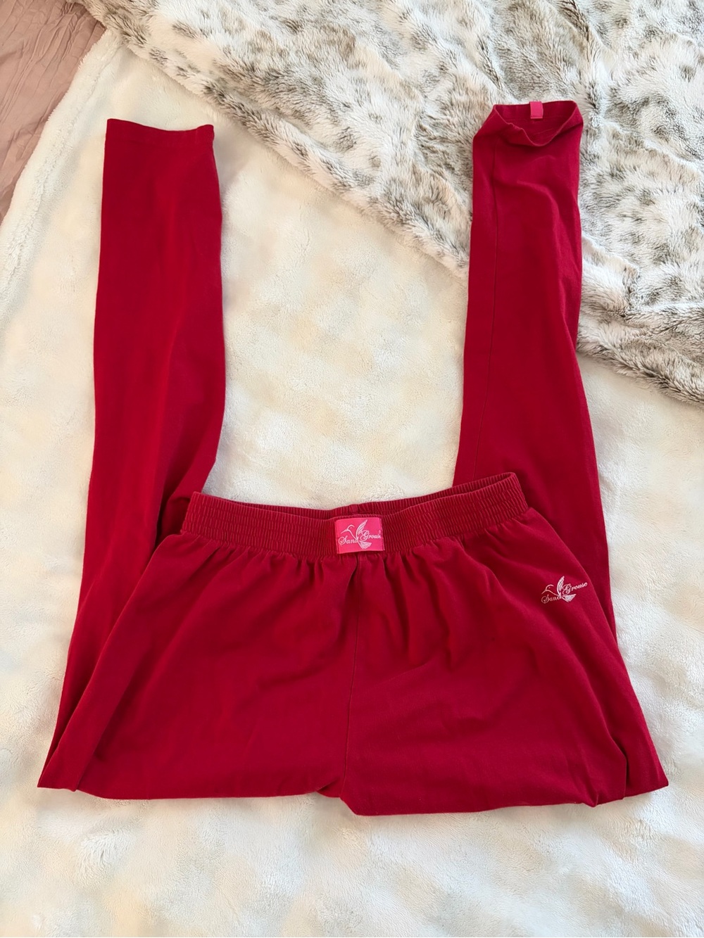 Vintage Style Cherry Red Cotton Leggings/Loungewear Pants | Size L